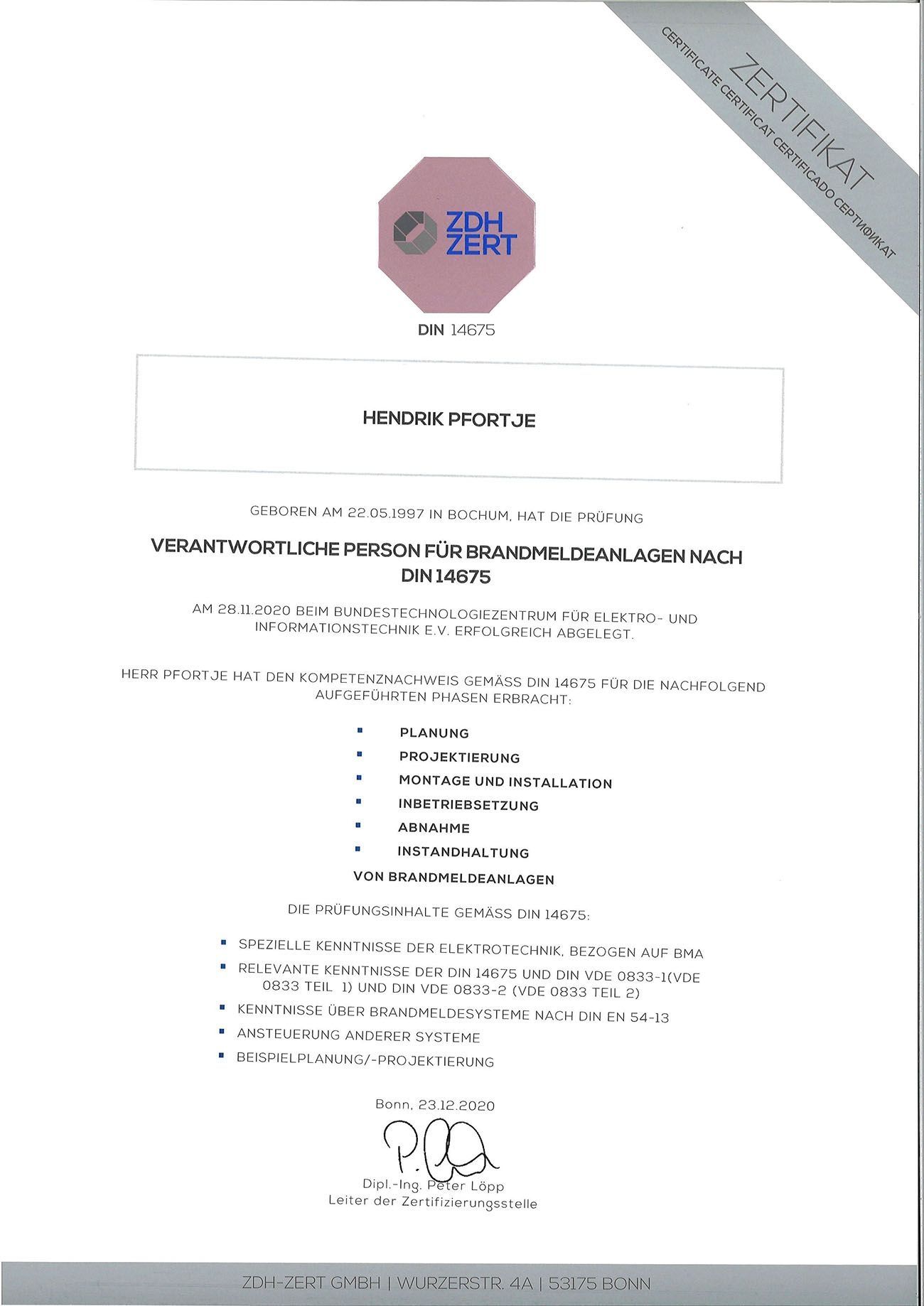 ZDH | Zertifikat