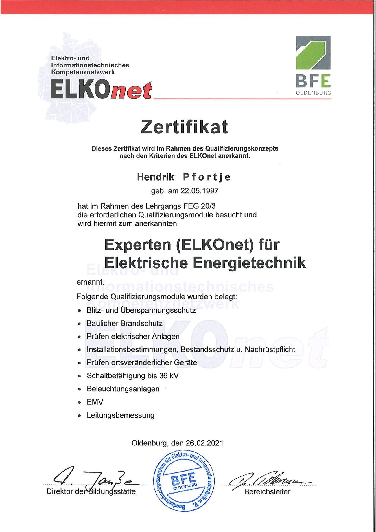 ELKOnet | Zertifikat